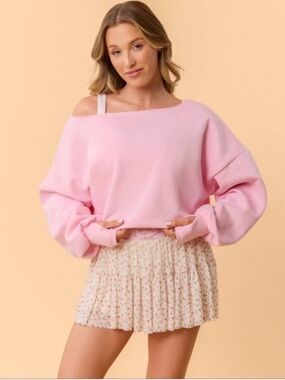 Blogilates Women’s Dance Studio Off the Shoulder Sweatshirt - Pink Size 2X NWT